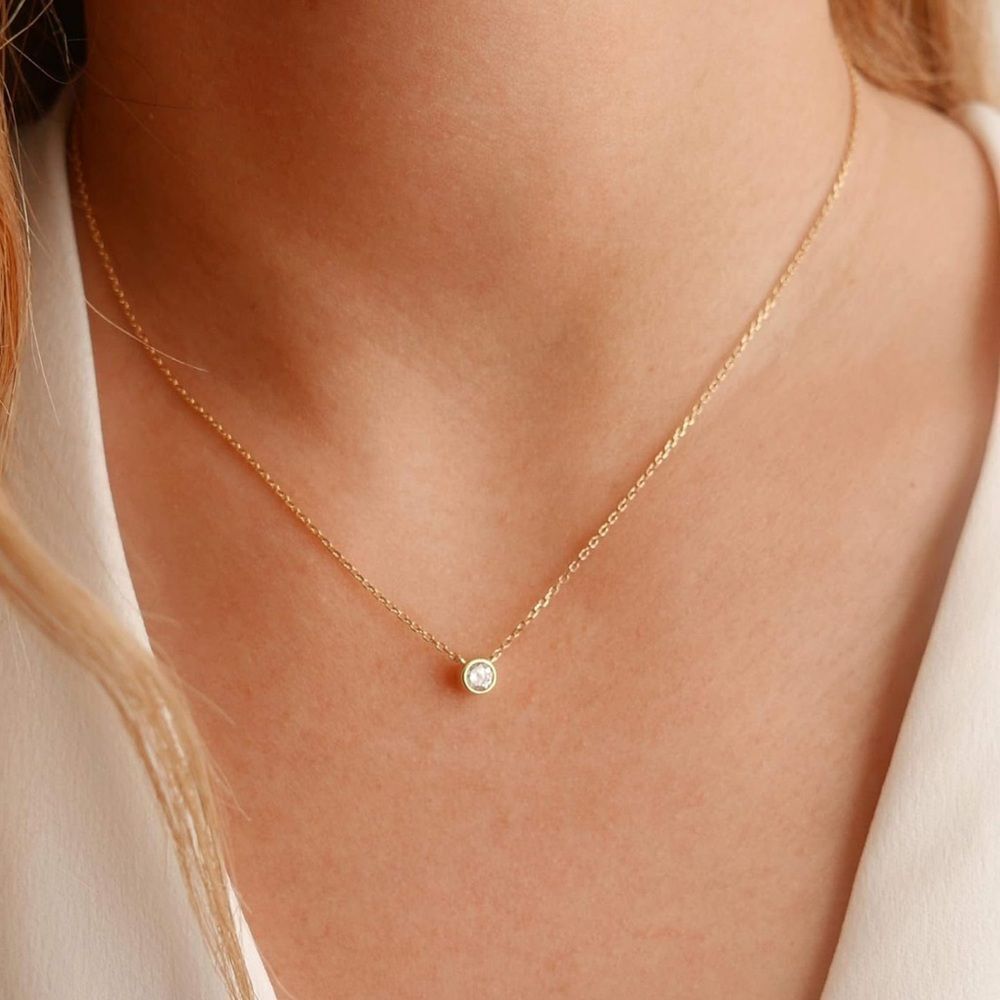NEW 14k Gold Plated Elegant Gold Necklace with  Circle CZ Solitaire  Pendant